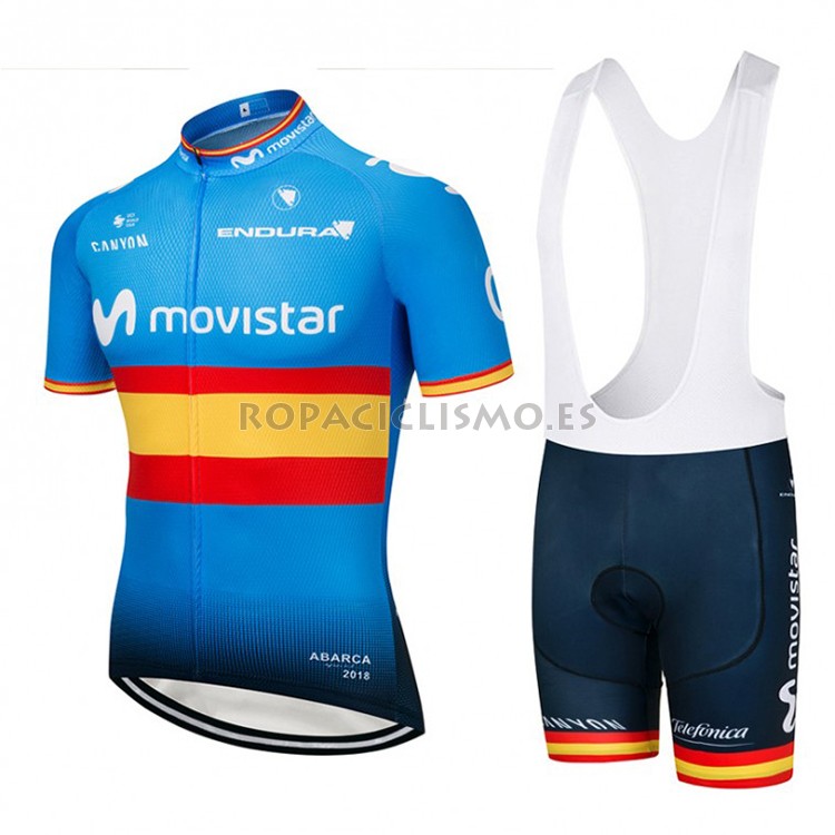 2018 Maillot Movistar Champions Espagne Tirantes Mangas Cortas a